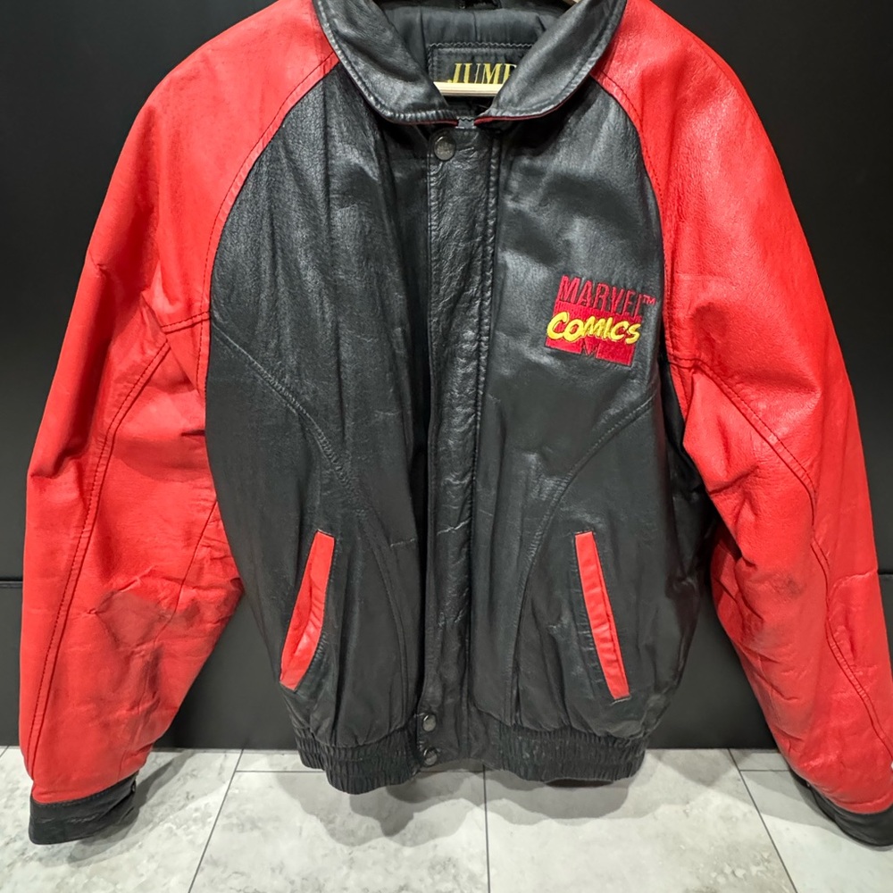 Jump Brand Spider Man Marvel Comics Leather Bomber style Jacket